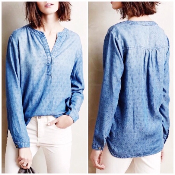 Anthropologie Tops - Anthropologie Cloth + Stone Chambray Popover Shirt